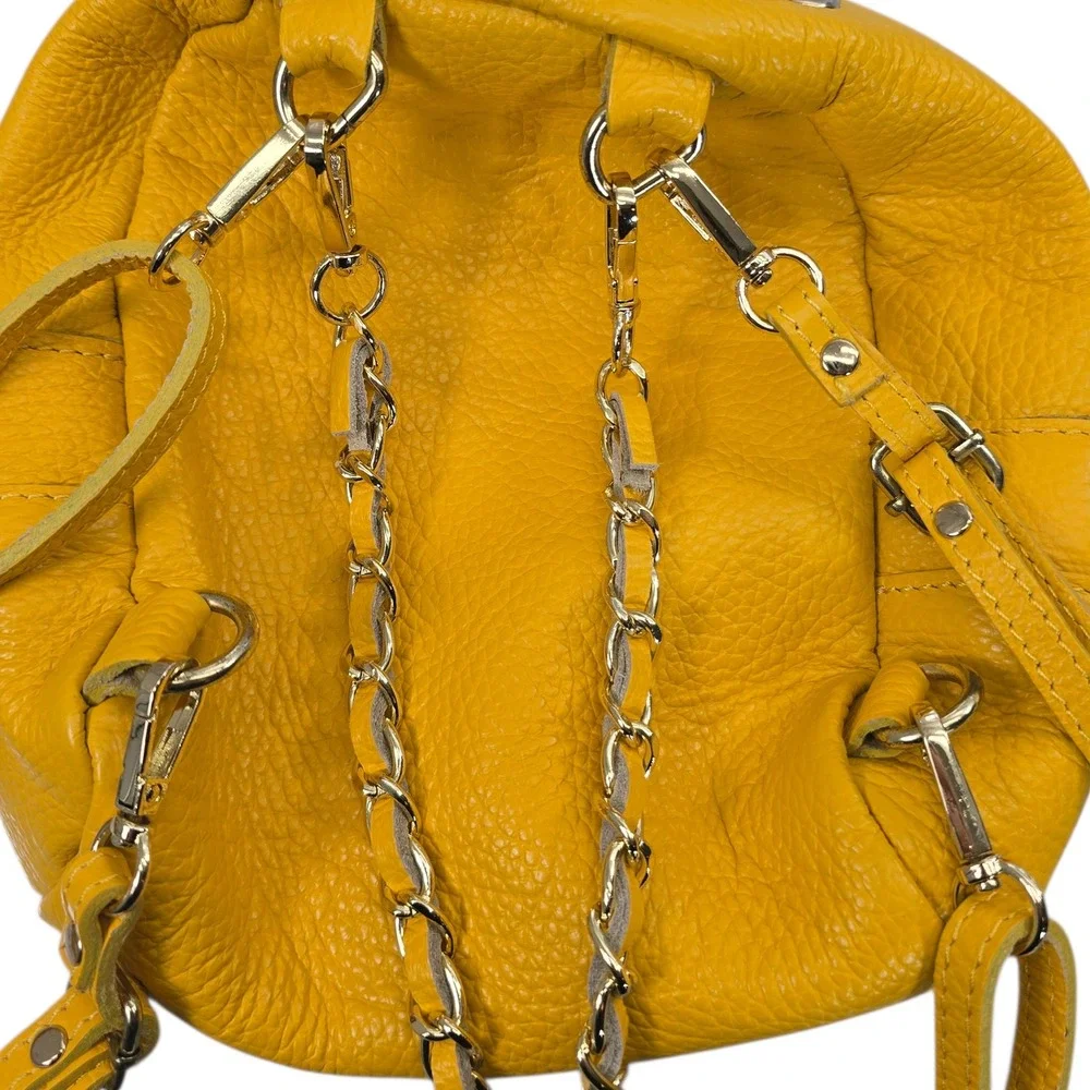 Vera Pelle Yellow Pebbled Leather Convertible Mini Backpack Crossbody Made Italy